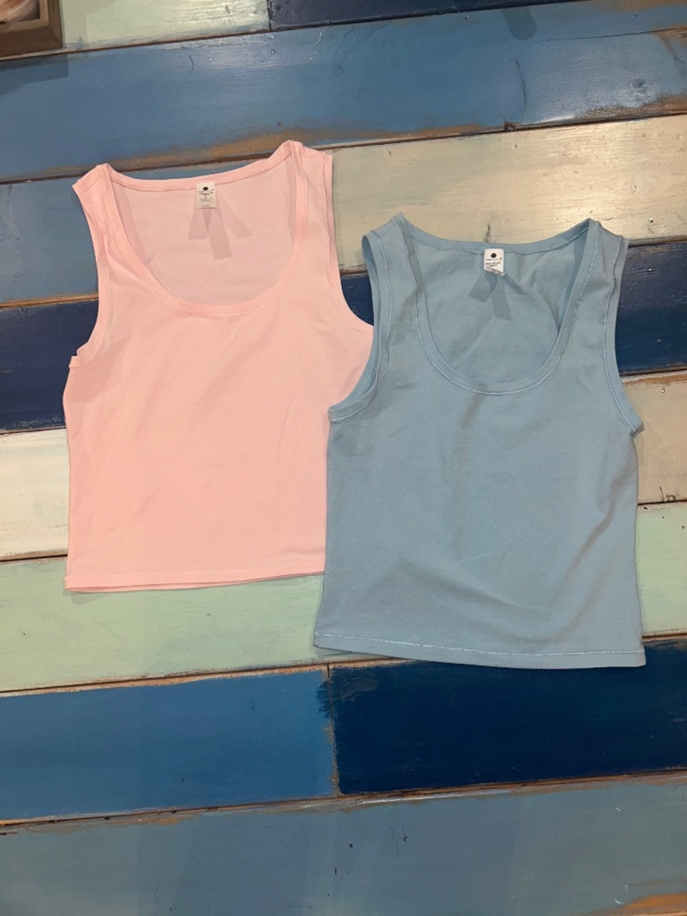 Yogalicious Airlite Pure Love Tank Tops Large Pink Blue 2 Pack NWOT